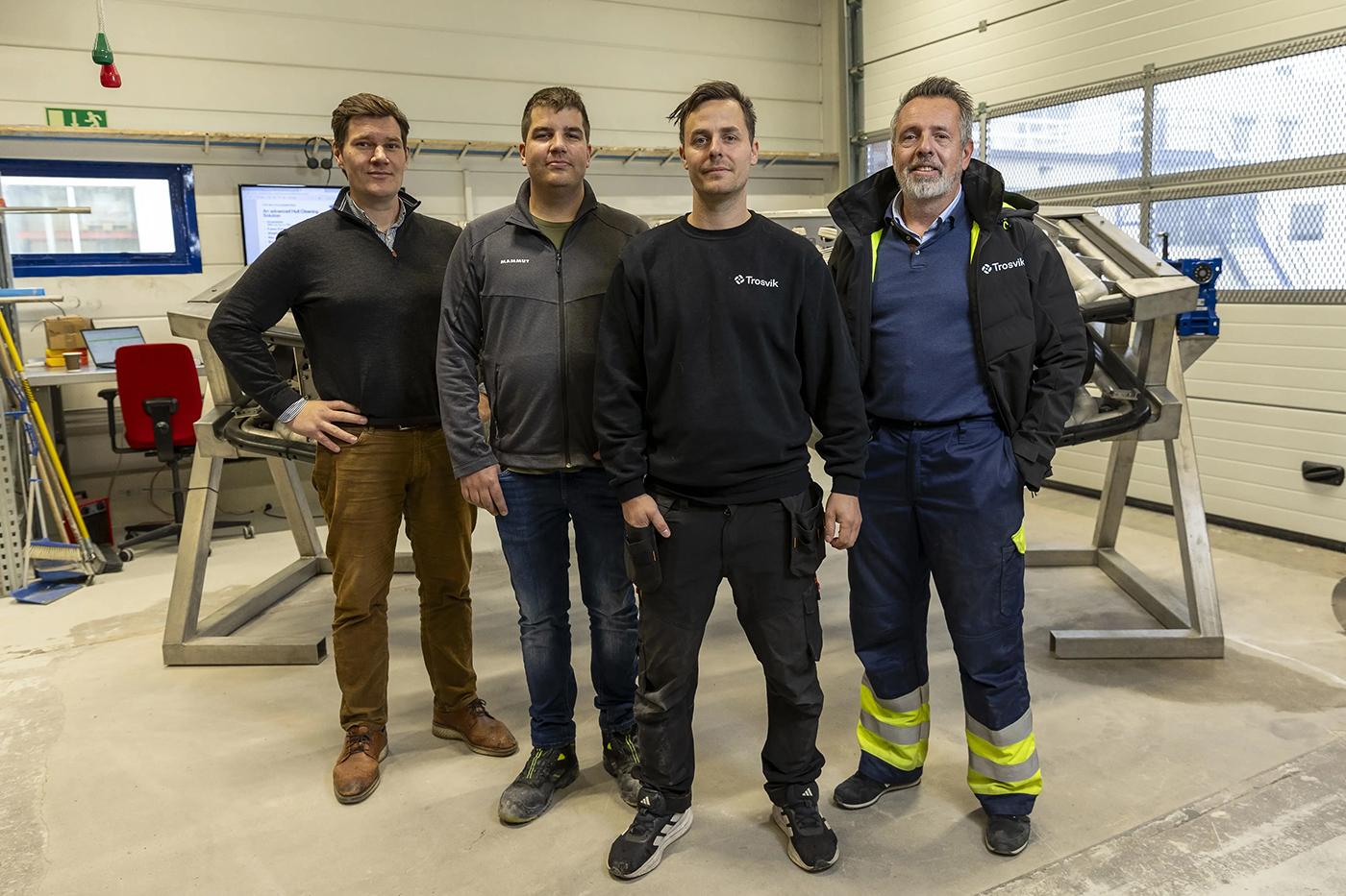 Trosviks ROV-Team (f.v.): CTO Trosvik Group, Marius Øverland - engineer Mads Furenes, ROV-operator Eivind Eidissen and MD Trosvik Oceantech Svein Cato Rund.