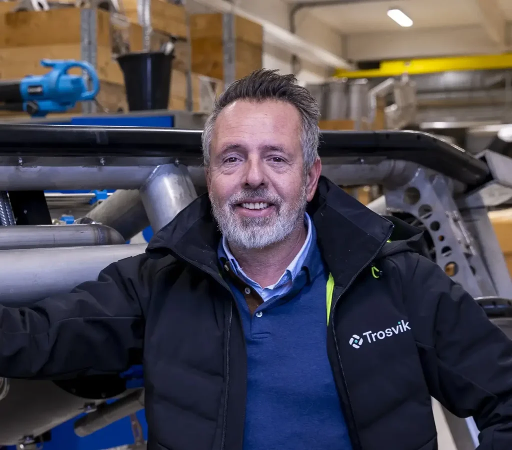 Managing Director Svein Cato Rund in front of a new MultiCleaner. The ROV is currently being developed at Trosvik Oceantech’s workshop in Brevik.
